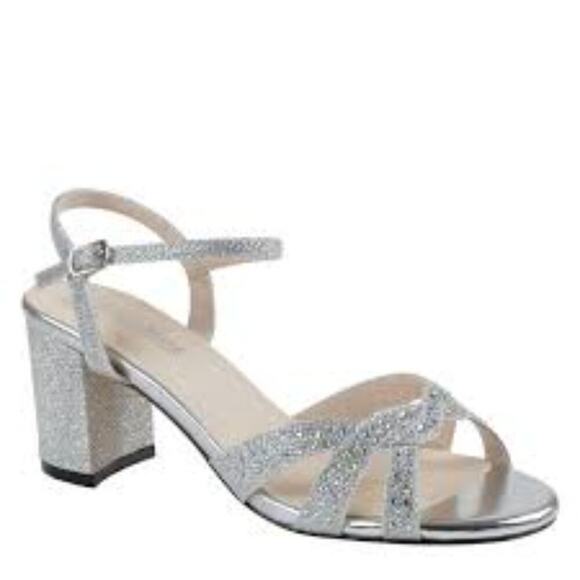 TOUCH UPS BY BENJAMIN WALK IVY SANDAL SILVER METALLIC WOMEN HEELS SIZE 7.5 NEW - Picture 1 of 11